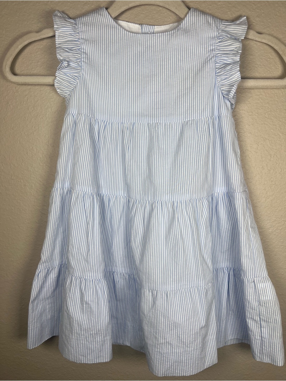 Edgehill Collection Girls 2T Blue White Seersucker Striped Tiered Ruffle Dress